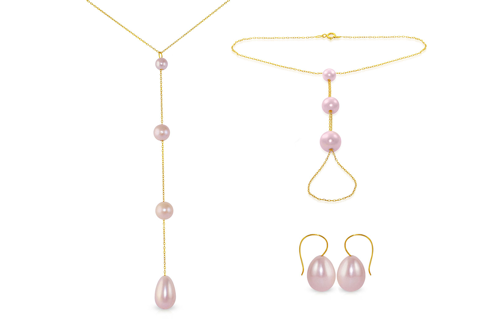 Vera Perla 10K Gold Gradual Built-in with Purple Drop Pearl Jewelry Set, 3 Pcs